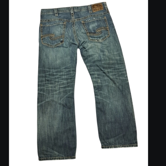 Silver Jeans Distressed Medium Blue Bootcut Jeans - Picture 3 of 11